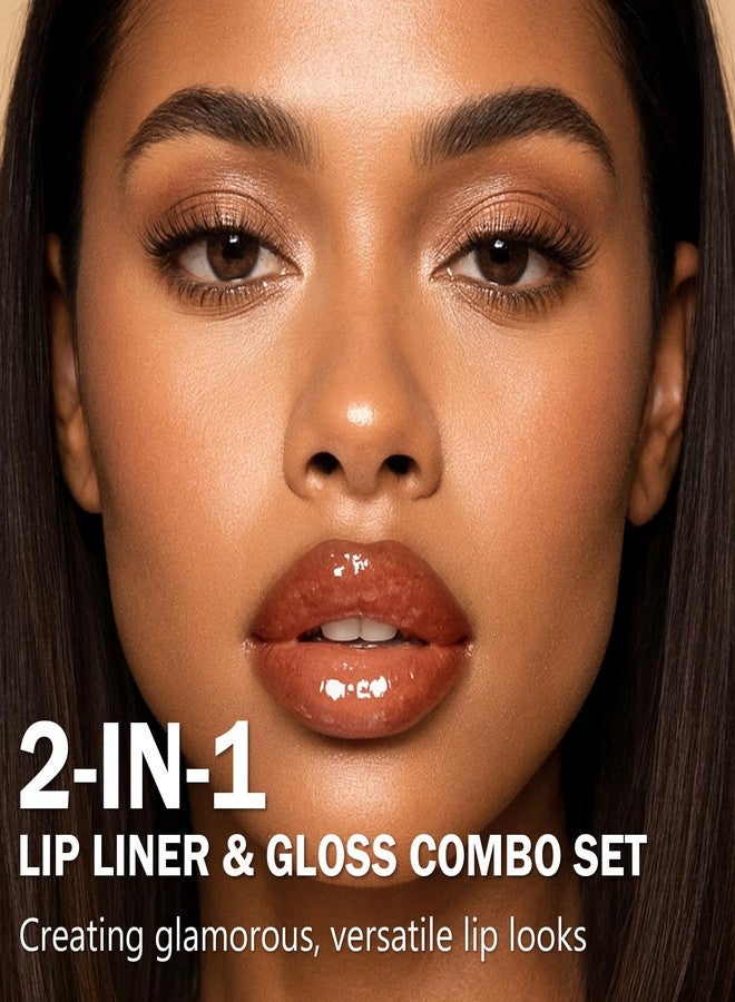 Jutqut Lip Liner & Gloss Lipstick Combo - 2 in 1 Dual-Ended Lip Combo Set, Nude Brown Velvet Matte Lip Liner & Buildable Light Brown Glowy Lip Gloss Kit for Women, Long Wear Shiny Plumping Finish, 06 - Image 2